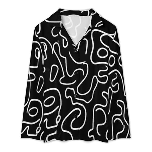 Pyjama femme rayures graffitis ensemble tendance boutonné mi-saison