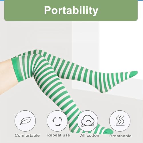 LEMLIN Ringel Kniestrümpfe für Damen,Bunte Overknee Socken im Set,Karneval,Cosplay und Party Kostümzubehör,für Erdbeer-Zwerg,Gärtnerin und Fantasy Looks(Grün/Weiß)