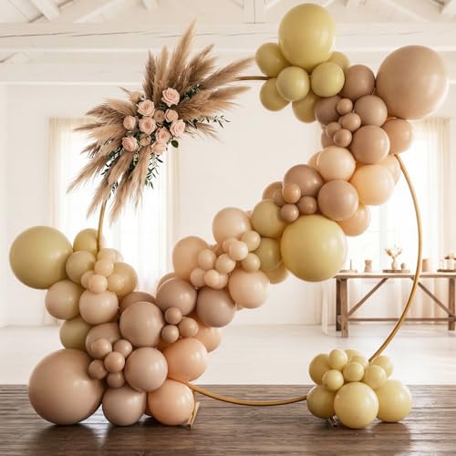 Image of RUBFAC 129pcs Light Brown Balloons Different Sizes 18 12 10 5 Inch Latex Tan Balloon Kit for Birthday Party Baby Shower Wedding Anniversary Decoration