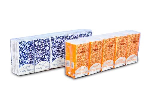 Image of Kosher 2 Ply Vanity Hankey /Pocket Tissue | 10 Pulls X 30 Pack | Total - 300 Pulls | Travel-Friendly Pocket Size | Purse, Bag & Pocket Use