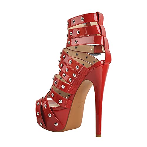 Image of richealnini Women's Crisscross Platform Stiletto High Heels Strappy Sandals with Zipper