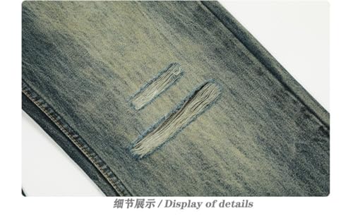 Jeans Pants Trousers Denim Street Trendy Retro Washed Blue Tear Hole Casual Commuter Straight Leg for Men4