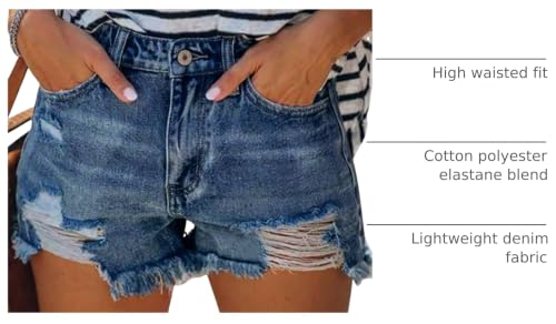 Image of onlypuff Womens Jean Short Cut Off Denim Shorts High Waist Ripped Distressed Stretchy