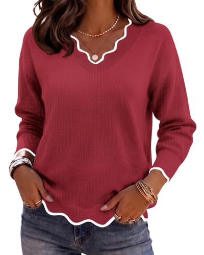 Image of Zeagoo Women's 2026 Fall V Neck Sweater Long Sleeve Lightweight Knit Tops