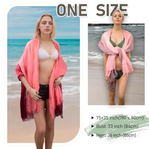 Two-tone Linen Scarf for Women Lightweight Summer Wrap Cotton Shawl Beach Travel Pashmina Gauze 75"×35" 5