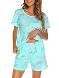 ENJOYNIGHT Womens Pajama Shorts Sets Cotton Pjs Summer Cute Sleepwear with Pockets (XX-Large, Flying)