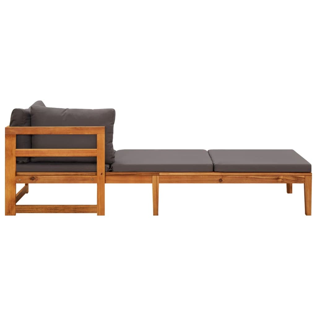 Leżaki z ciemnoszarą poduszką, zestaw 2 szt., lite drewno akacjowe, 202 x 66 x 60 cm, do ogrodu, na taras, balkon, meble wypoczynkowe, na zewnątrz, patio