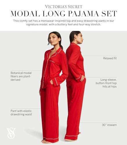 Victoria's Secret Modal Pajama Set, Long Sleeve Shirt and Pants, Pajamas for Women, Lipstick Bow, M4