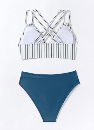 Image of Fanuerg Women's Sexy V Neck Bikini Sets Hollow Out Two Piece Swimsuits Cutout Mid Waist Bathing Suit