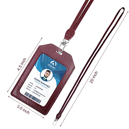 Badge Holder: Boshiho Vegetable Tanned Leather Id Card Holder With Heavy Duty Lanyard Vertical Style (Brown) #TOP3