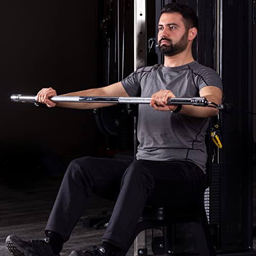 AmStaff 48" Straight Ez Curl Lat Pull Down Bar with Revolving Double Hook for Dual Pulley Cable Machines, Functional Trainer Multi-Purpose Attachment