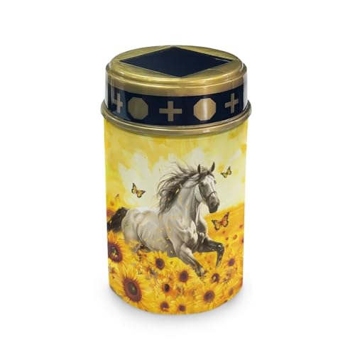HUGS IDEA Sunflower White Horse Solar-Powered Grave Lights Waterproof Grave Solar Lights for Cemetery Outdoor Cemetery Lighting for Pets Graves Angel Garden Ornaments