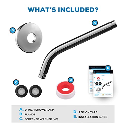 Sparkpod 9 Inch Shower Arm With Flange - Solid Stainless Steel Shower Head Extension Arm, Wall-Mounted For Fixed & Handheld Showerheads- Teflon Tape Included (Tall 9", Luxury Polished Chrome) #TOP5