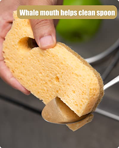 Natural Sponges 3Pack, Eco-Friendly Scrub Sponges For Kitchen, Non-Scratch Biodegradable Plant Based Scrubber Pads For Cleaning Dishes, Odor Free, Whale Shape #TOP5