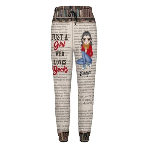 Just a Girl who Loves Books,Personalized Customized Reading Girls Sports Pants, Campus Sports Jogging Pants4