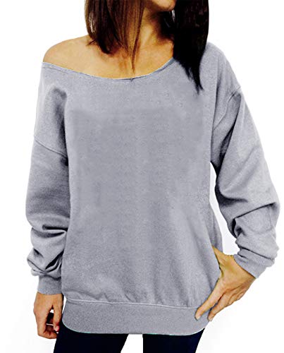 lymanchi Womens Off Shoulder Sweatshirts Long Sleeve Slouchy Casual Pullover Top 107 Gray L