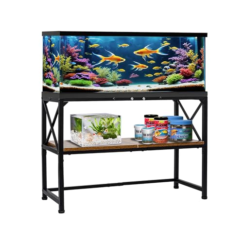 RANXFLOAT 30 Gallon Fish Tank Stand, Aquarium Stand with 2-Tier Storage Shelves, Rustic Brown Metal Frame Turtle Tank,Adjustable Height Design (30 Gallon)