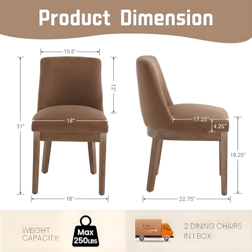 Image of HNY Modern Dining Chairs Set of 4 with Comfortable Back Support, Farmhouse Soft Velvet Upholstered Kitchen Dining Room Chairs with Solid Wood Legs, Armless Accent Side Chairs for Living Room, Khaki