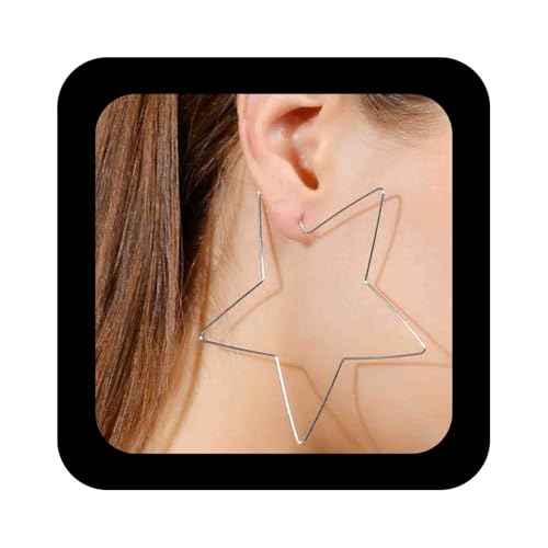 Enautoabs Exagerada Gran Estrella Pendientes De Aro De Plata Hueca Estrella Colgante Pendientes De Aro Grande Geométrica Estrellas Geométricas Gota Pendientes De Joyería Para Las Mujeres