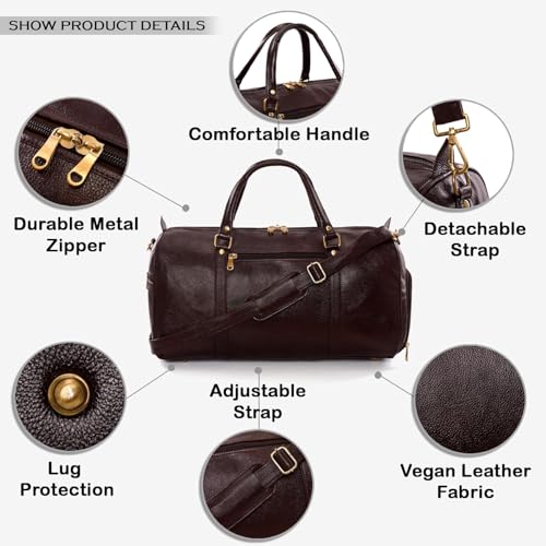 Image of RICHSIGN Leather Accessories 24 litres Duffle Bags for Men Travel (Weight-1 KG /1000 GR)(Dimension = H- 12 x L- 20 x W- 8 Inch) (U Brown)