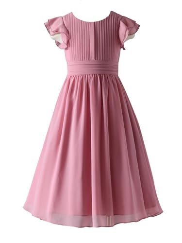 Flower Girls Dresses Junior Bridesmaids Little Girls Elegant Ruffle Chiffon Tea Length