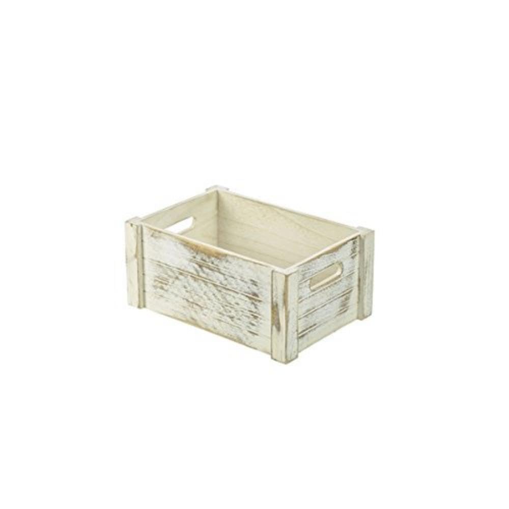 Genware NEV-WDC-3423W Wooden Crate, White Wash Finish, 34 cm x 23 cm x 15 cm