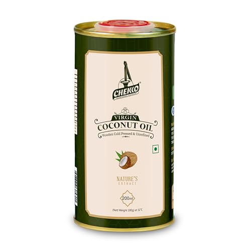 Image of Chekko Cold Pressed Virgin Coconut Oil 200ml | 100% Pure Natural Wood Pressed | Unrefined Virgin Edible Coconut Oil for Cooking, Baking, Hair & Skin Care | Premium Quality