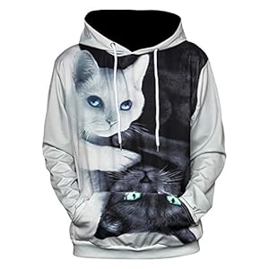 [ピゾフ] メンズ パーカー 長袖 猫柄 カワイイ フード ポケット 男女兼用 カジュアル プルオーバー 春秋AG012-02-XL