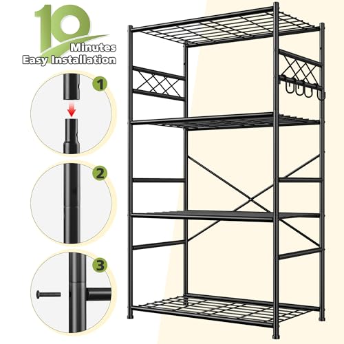 Image of DurayLoly Storage Shelves 4 Tier Shelf Organizer,Metaling Shelving with Hooks,Heavy Duty Garage Shelves Unit with Leveling Feet,Wire Shelving for Pantry,Kitchen and Closet,23.6 inch W x 13.8 inch D x 60.4 inch H
