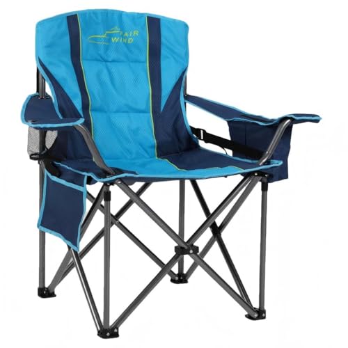 FAIR WIND Heavy Duty Camping Chair, Oversized Padded Folding Chair for Big and Tall (450lbs), Extra Wide Seat with Integrated Cooler & Storage Pocket, Adjustable Lumbar Support for Outdoor