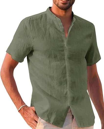 Runcati Leinenhemd Herren Sommer Kurzarm Freizeithemd Regular Fit Strandhemd Einfarbig Casual Shirts