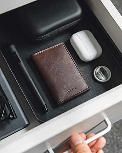 Image of VULKIT Leather Business Card Holder 2 Sided Slim Business Name Card Organizer for Men or Women, Up to hold 20 cards (Vintage Espresso)
