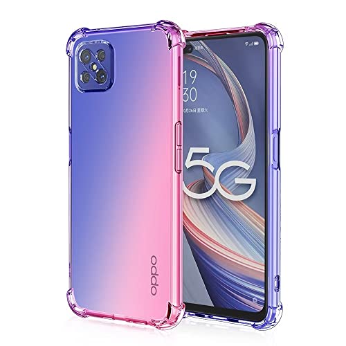 WILLIS Funda para OPPO Reno4 Z 5G, Carcasa Protectora de Color Degradado Transparente, 6.57' Case para Teléfono Anticaída y Antiarañazos Azul Rosado
