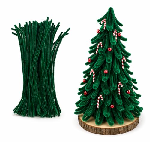 Image of 100Pc Pipe Cleaners Craft Set | Chenille Stem Fuzzy Sticks DIY Craft Supplies for Art Projects Activities, Decorations, Flower Making, Modeling & Sculpting (Dark Green)