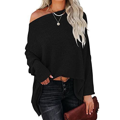 Suéter De Punto De Moda, Blusas De Punto De Un Hombro, Manga De Murciélago, Suelta, Color Puro, Cómoda, Encantadora, Elegante para La Oficina Y Los Viajes para Mujeres (L)
