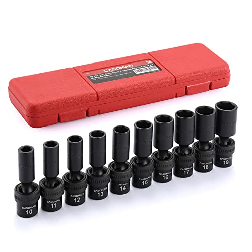 CASOMAN 10 PCS 3/8 Drive Deep Standard Universal Impact Socket Set 6 Point CR-MO Metric 10-19mm
