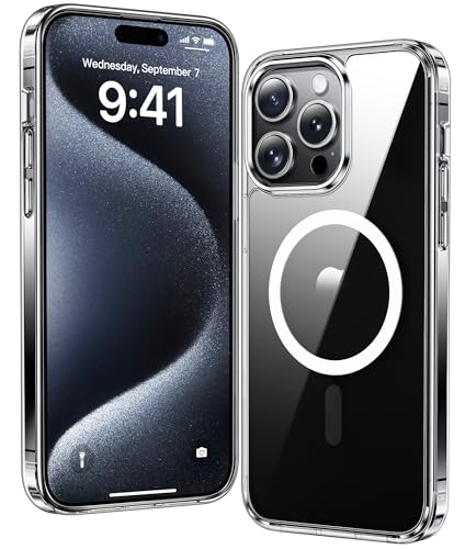 Image of FNTCASE for iPhone 15 Pro Case: Strong Magnetic Anti-Yellowing Slim Clear Phone Case | Military Grade Protection & Shockproof Drop Protective Thin Transparent Cover(Clear Crystal)