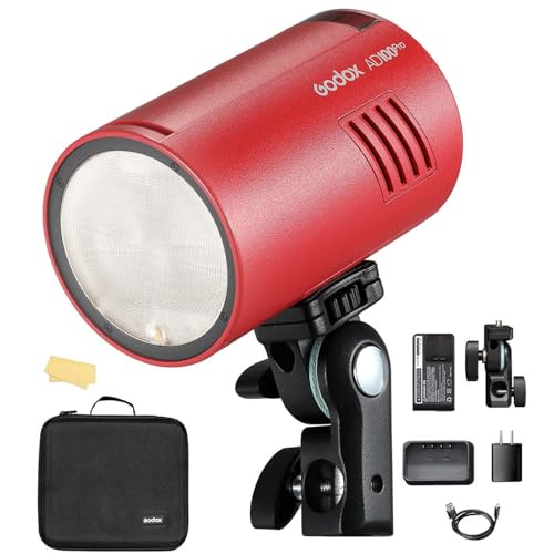 Godox AD100Pro Strobe Flash Light Portable 100Ws 2600mAh Battery 2.4G Wireless X System 1/8000 HSS 0.01-1.5s Recycling 360 Full Power Flashes for Photography Shooting Studio (Red)