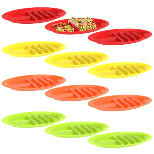 Plastic Taco Holder Versatile Taco Holder Plates Safe Taco Bar Serving Dishes Taco Plates with Dividers Colorful Taco Trays Easy to Clean Taco Plates
