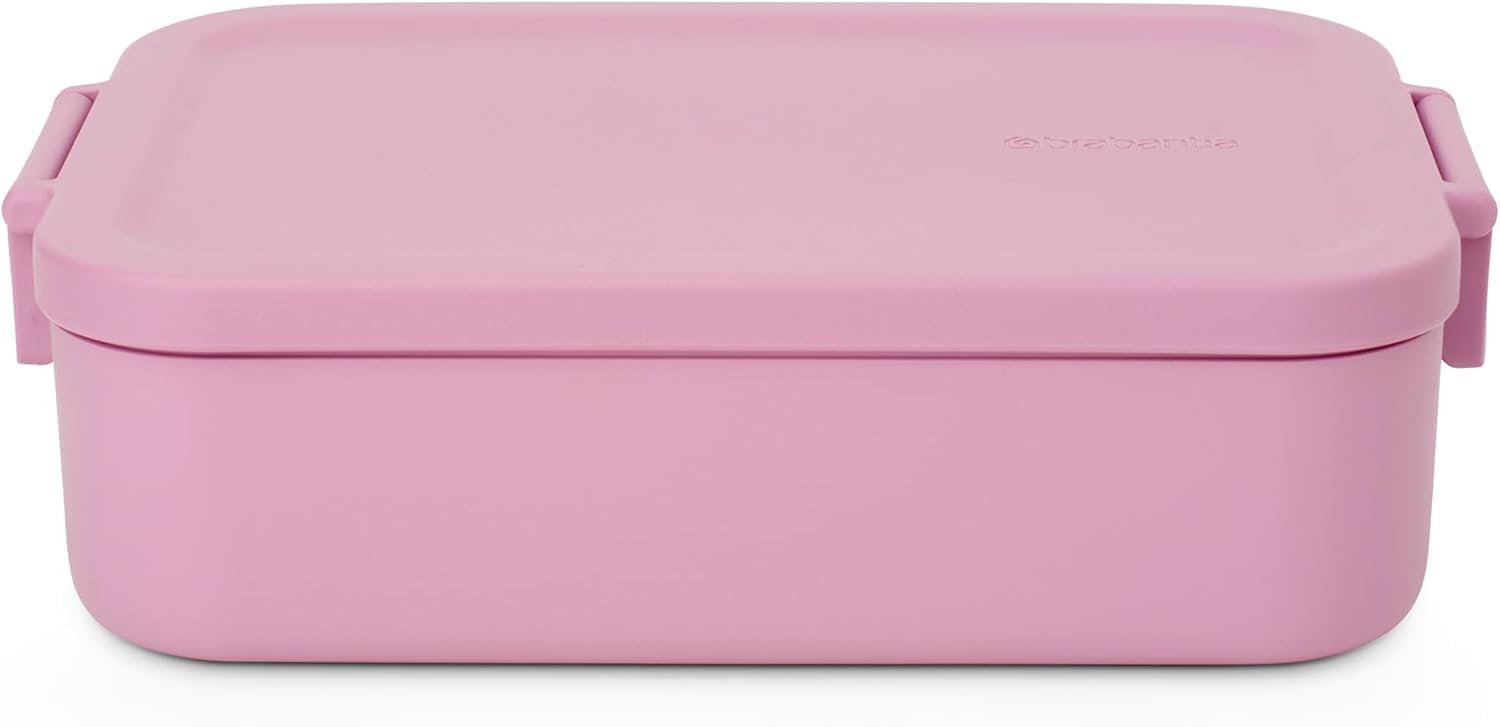 Brabantia Make & Take Lunch Box Bento (1.1L), Removable Compartments for Food Separation, Plastic Food Container Lid with Clips, Bento Box, Dishwasher & Microwave Safe, Lilac Pink, 20 x 13.5 x 5.5 cm