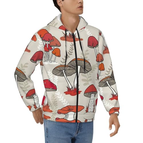 Sweat à capuche homme imprimé champignons rouges, veste zippée en polyester taille S M L XL 2XL 3XL