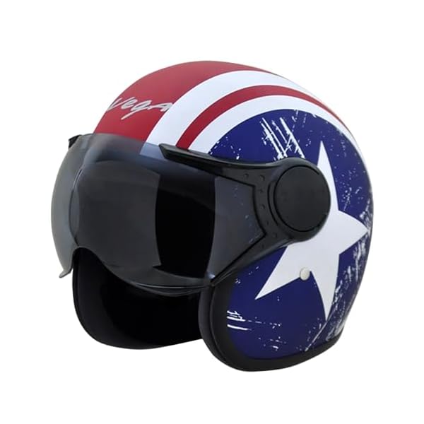 Jet Captain W/Visor Dull Red Metallic M.Blue Helmet-L