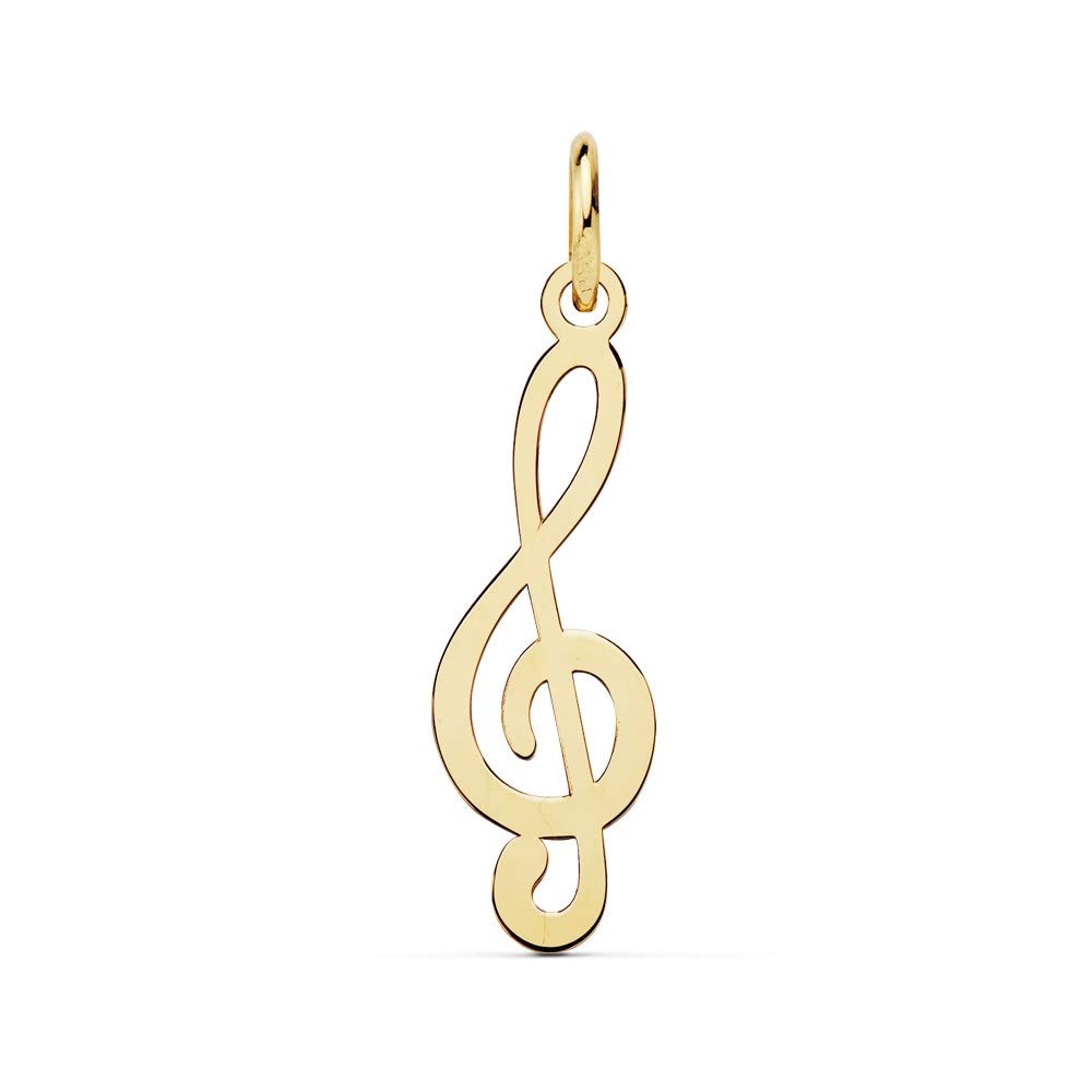 Ciondolo a chiave di violino in oro 18 carati, 21 mm, liscio e traforato.