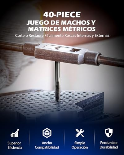 Miniatura 2 de Orion Motor Tech Juego De Machos Y Matrices De 40 Piezas, Tamaños Métricos Kit De Herramientas Para Mejorar El Hogar Para Crear Y Reparar Roscas Juego De Herramientas Manuales Con Llaves Métricas