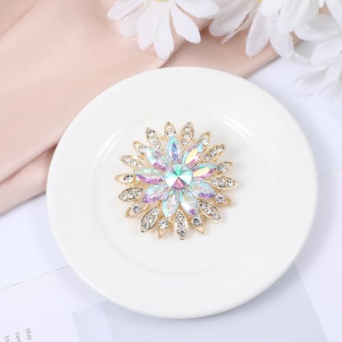 Image of Rhinestone Flower Brooch Pin, Large Crystal Pin for Women Stylish Crystals BroochsAlloy Wedding Bouquet Brooches Crystal Rhinestone Flower Brooch Pins Set for Hats Dresses Bags Women Girls