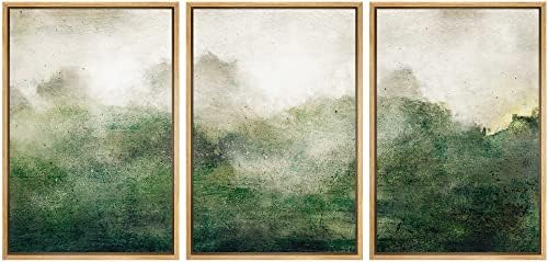 SIGNFORD Framed Canvas Print Wall Art Set Forest Green Watercolor...