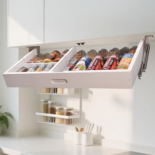 HQULIFBL Pull Down Under Cabinet Spice Rack, Kitchen Storage Organizer, Counter Space Shelf (Spice...