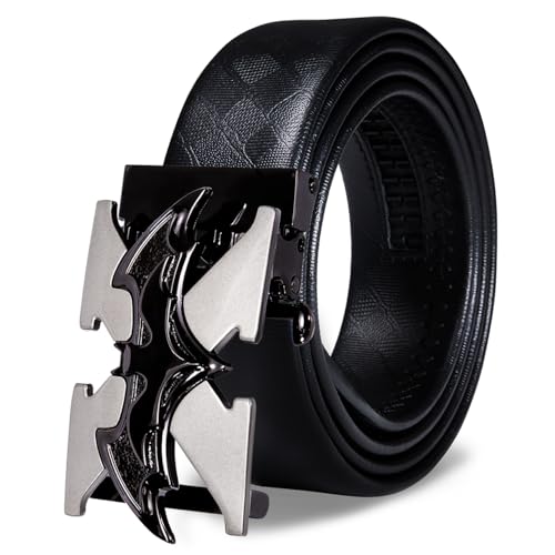 Barry.Wang Bat Belt for Boys Ratchet Leather Adjustable X Buckle Wedding Men Belt