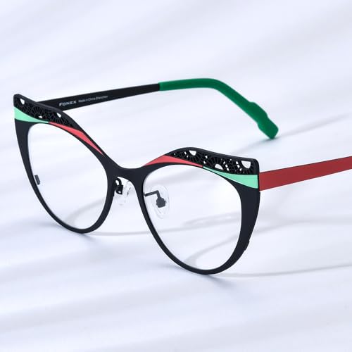 Image of FONEX Colorful Pure Titanium Glasses Frame Women Retro Round Eyeglasses