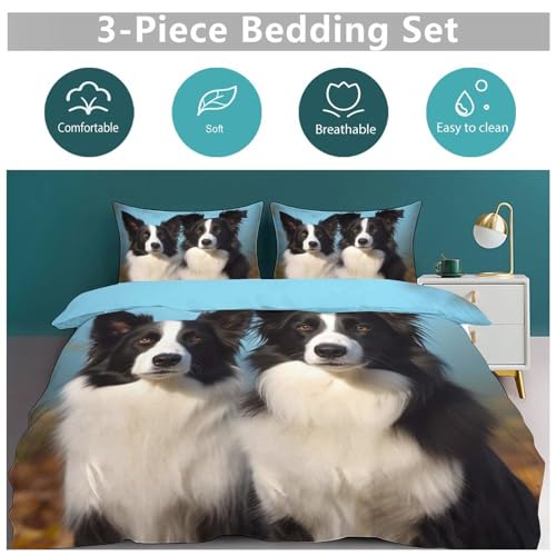 Housse de couette Border Collie anti-transpiration pour grand lit 3 pièces